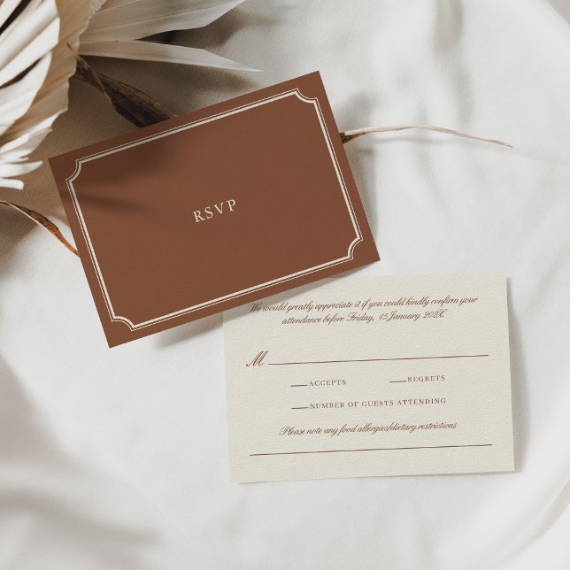 Elegant Classic Brown & Ecru Wedding  RSVP Card (Elegant Classic Brown & Ecru Wedding RSVP Card)