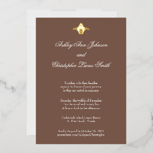 Elegant Classic Brown Gold Foil Wedding Invitation