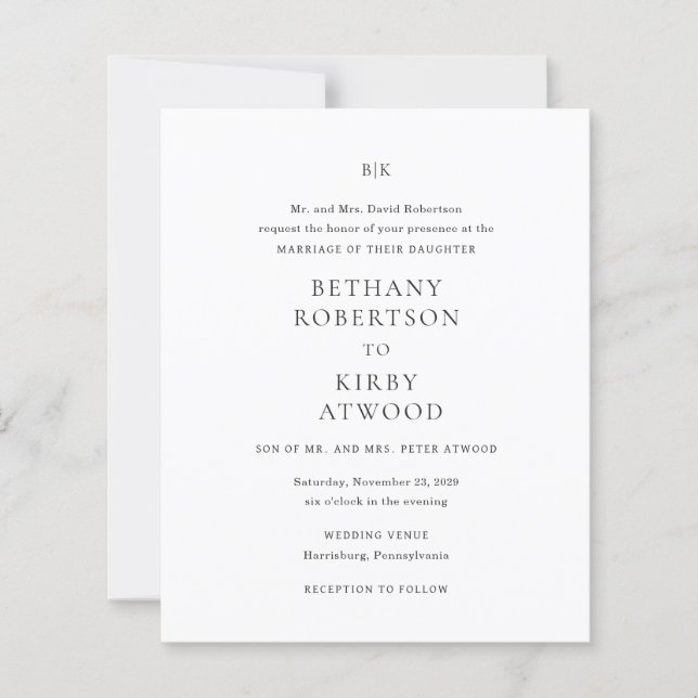 Elegant Classic Budget Wedding Invitation (Front)