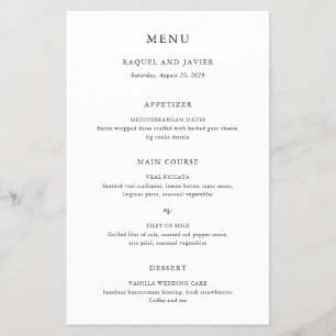Elegant Classic Budget Wedding Menu