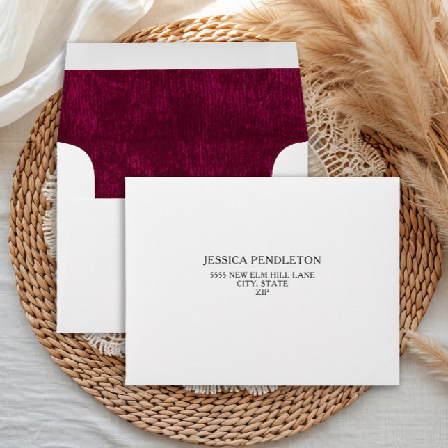 Elegant Classic Burgundy Berry Wedding RSVP Envelope (Berry/Burgundy velvet RSVP envelope)