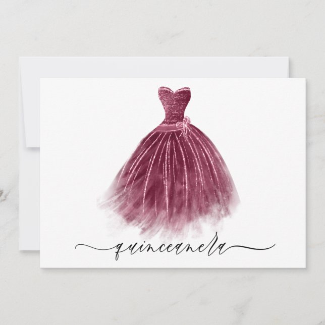 Elegant Classic Burgundy Dress Quinceanera Party Invitation (Front)