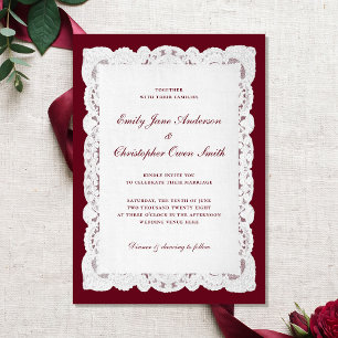 Elegant Classic Burgundy Lace Wedding Invitation