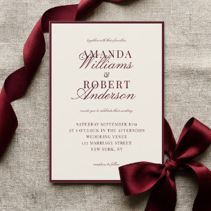 Elegant Classic Burgundy Old Money Wedding Invitation