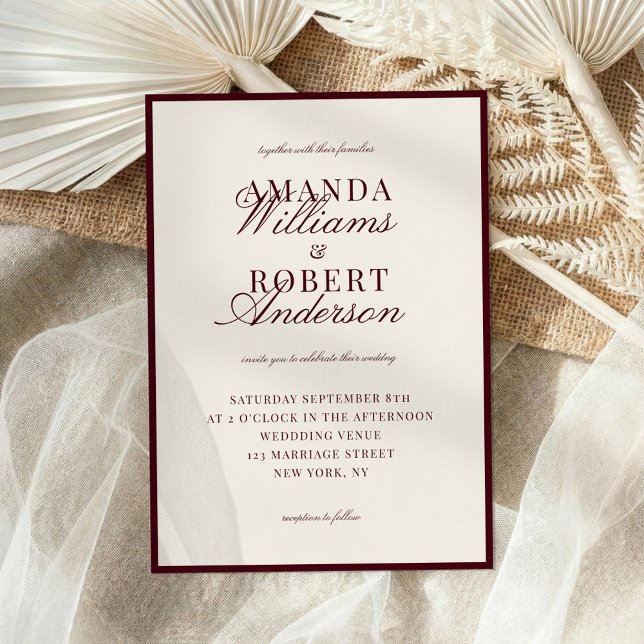Elegant Classic Burgundy Old Money Wedding Invitation (Creator Uploaded)