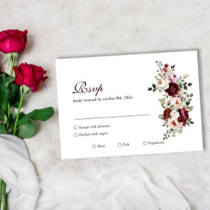 Elegant Classic Burgundy Rose Wedding RSVP Card