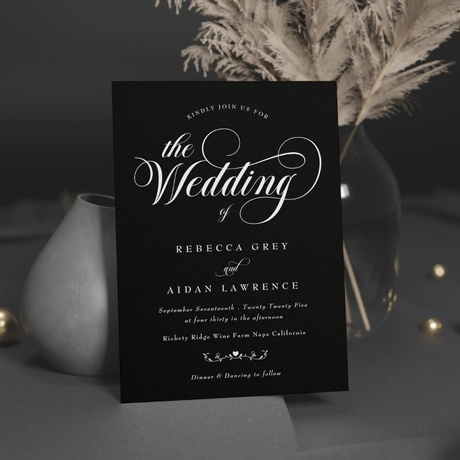 Elegant Classic Calligraph Black and White Wedding Invitation (Creator Uploaded)