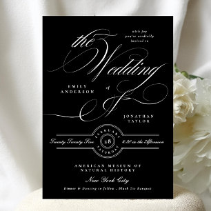 Elegant Classic Calligraphy Black Tie Wedding Invitation