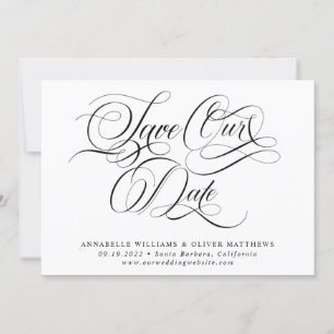 Elegant Classic Calligraphy Black & White Wedding  Save The Date