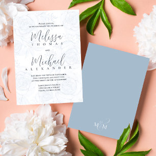 Elegant Classic Calligraphy Floral Dusty Blue  Invitation
