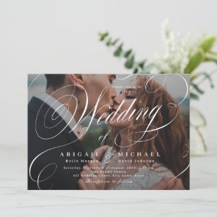 Elegant classic calligraphy photo wedding invitat invitation