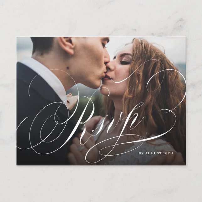 Elegant classic calligraphy photo wedding RSVP Pos Postcard (Front)