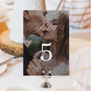 Elegant classic calligraphy photo wedding table number
