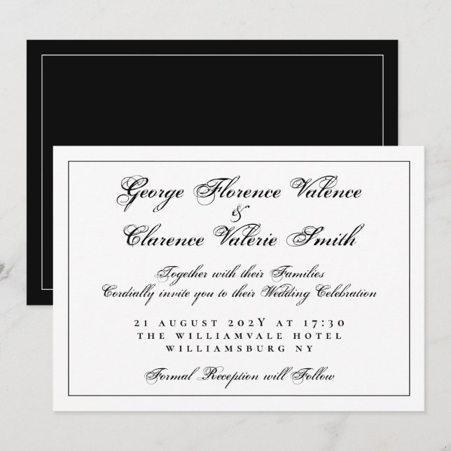 Elegant Classic Calligraphy Script Wedding Invitation (Front/Back)