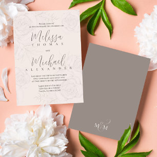 Elegant Classic Calligraphy Simple Blush Floral  Invitation
