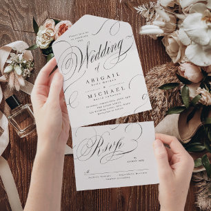 Elegant classic calligraphy vintage wedding all in one invitation