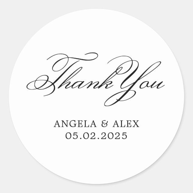 Elegant Classic Calligraphy Wedding Thank You Classic Round Sticker (Front)