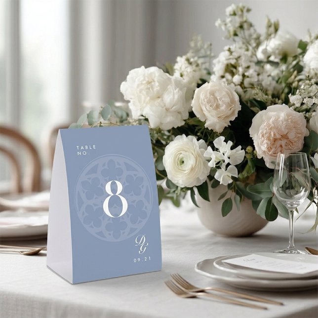 Elegant Classic Cathedral Sky Blue Table Number (Creator Uploaded)