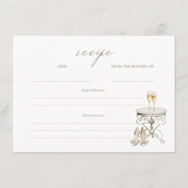 Elegant Classic Champagne Bridal Shower Recipe Enclosure Card (Front)