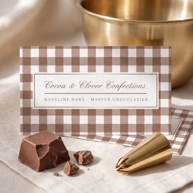 Elegant Classic Check Pattern Business Card (Simulated business cards on table)