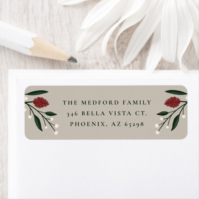 Elegant Classic Christmas Floral Return Address Label (Insitu)