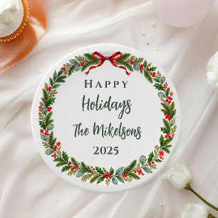 Elegant Classic Christmas Greenery Paper Plate