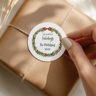 Elegant Classic Christmas Greenery Round Sticker