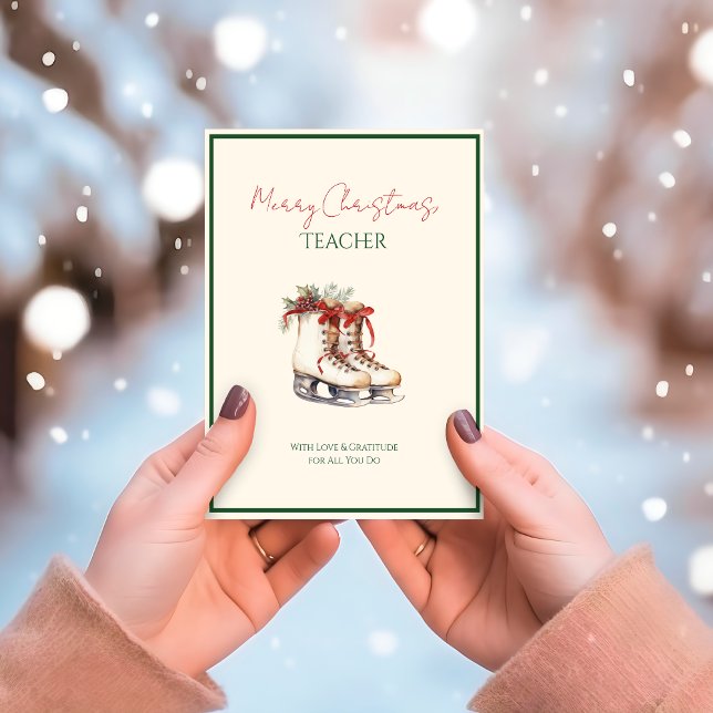 Elegant Classic Christmas Teacher Thank You Card (Classic red & green teacher Christmas thank-you card — warm, festive, classroom favorite)
