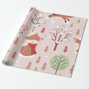 Elegant Classic Christmas Tree Fox Pattern  Wrapping Paper