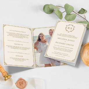 Elegant Classic Cream and Gold Monogram Wedding Invitation