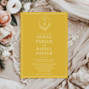 Elegant Classic Crest Gold Champagne Wedding Invitation