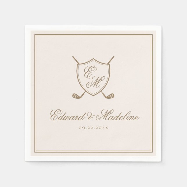 Elegant Classic Crest Monogram Golf Wedding Napkin (Front)