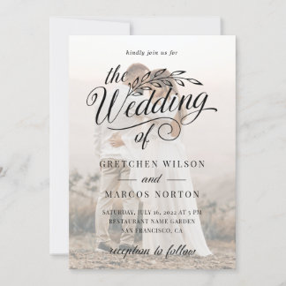 Elegant Classic Custom Photo Calligraphy Wedding Invitation