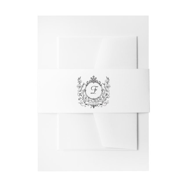 Elegant Classic Custom Wedding Monogram Crest  Invitation Belly Band (Front Example)