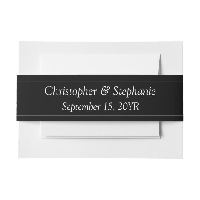 Elegant Classic Customisable White Script  Wedding Invitation Belly Band (Front Example)