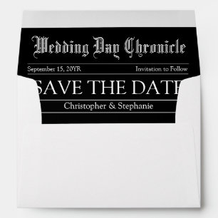 Elegant Classic Customised Newspaper Save the Date Envelope