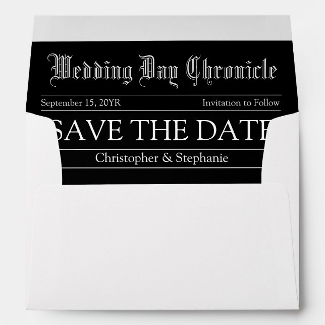 Elegant Classic Customised Newspaper Save the Date Envelope (Back (Bottom))