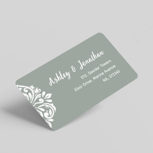 Elegant Classic Damask Vintage Script Pale Sage Label