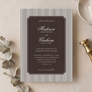 Elegant Classic Dark Brown Striped Invitation