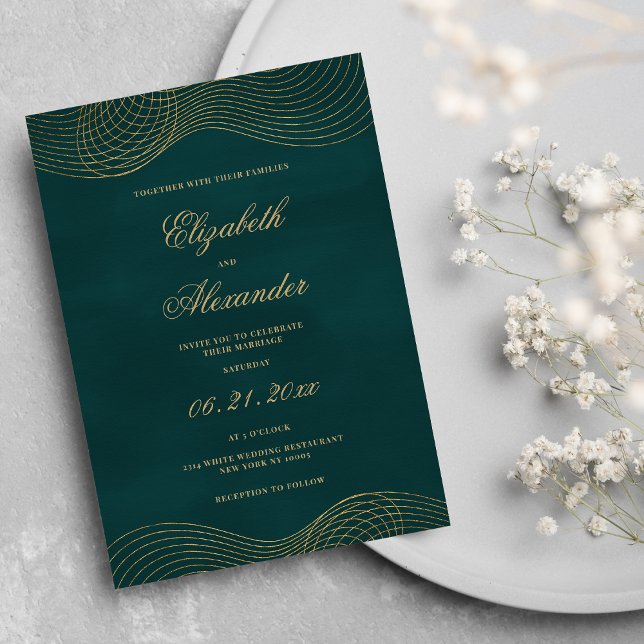 Elegant classic dark green gold geometric wedding invitation (Elegant classic dark green gold geometric wedding )