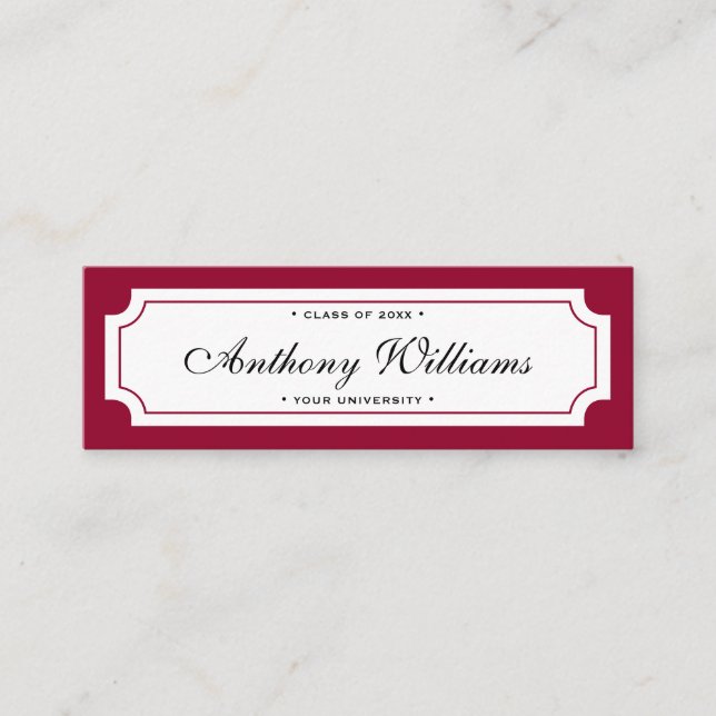 Elegant classic dark red graduation name card (Front)