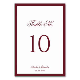 Elegant Classic Deep Burgundy Border Wedding Table Number