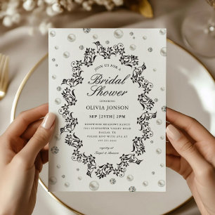 Elegant Classic Diamonds and Pearls Bridal Shower Invitation