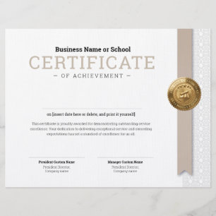 Elegant Classic Diploma Certificate gold foil seal Custom Letterhead