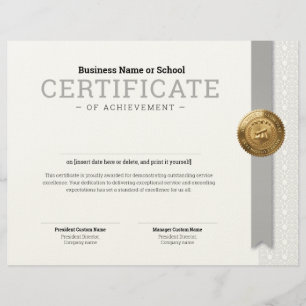 Elegant Classic Diploma Certificate gold foil seal Custom Letterhead