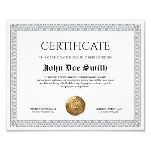 Elegant Classic Diploma Certificate gold foil seal Photo Print