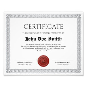 Elegant Classic Diploma Certificate red wax seal Photo Print