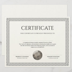 Elegant Classic Diploma Certificate silver seal Custom Letterhead