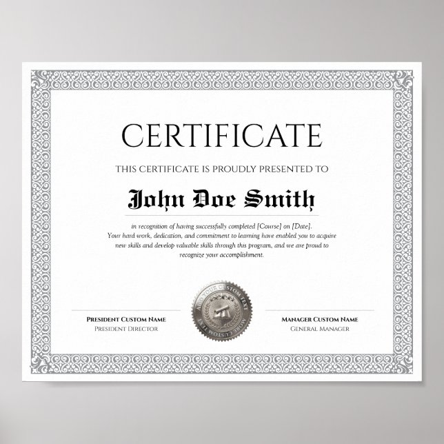 Elegant Classic Diploma Certificate silver seal Poster (Front)