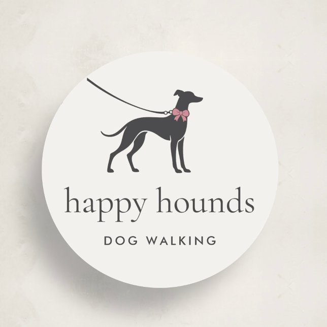 Elegant Classic Dog Walker Logo with Custom Text Round Sticker (Creator Uploaded)